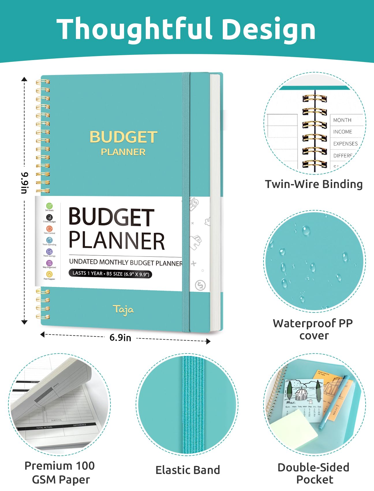 Budget Planner - Monthly Budget Book with Expense Tracker Notebook, Undated Bill Organizer & Finance Planner to Take Control of Your Money, 2024-2025 Account Book to Manage Your Finances-Black
