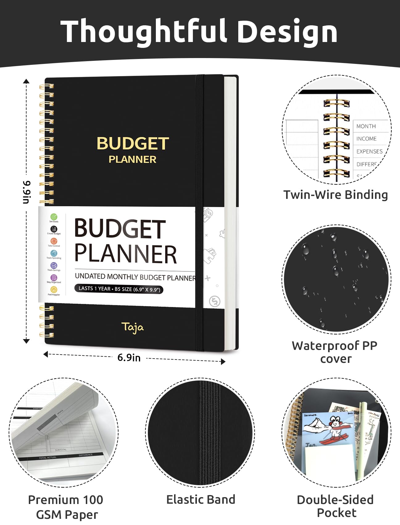 Budget Planner - Monthly Budget Book with Expense Tracker Notebook, Undated Bill Organizer & Finance Planner to Take Control of Your Money, 2024-2025 Account Book to Manage Your Finances-Black