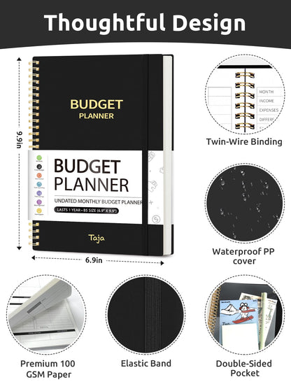 Budget Planner - Monthly Budget Book with Expense Tracker Notebook, Undated Bill Organizer & Finance Planner to Take Control of Your Money, 2024-2025 Account Book to Manage Your Finances-Black