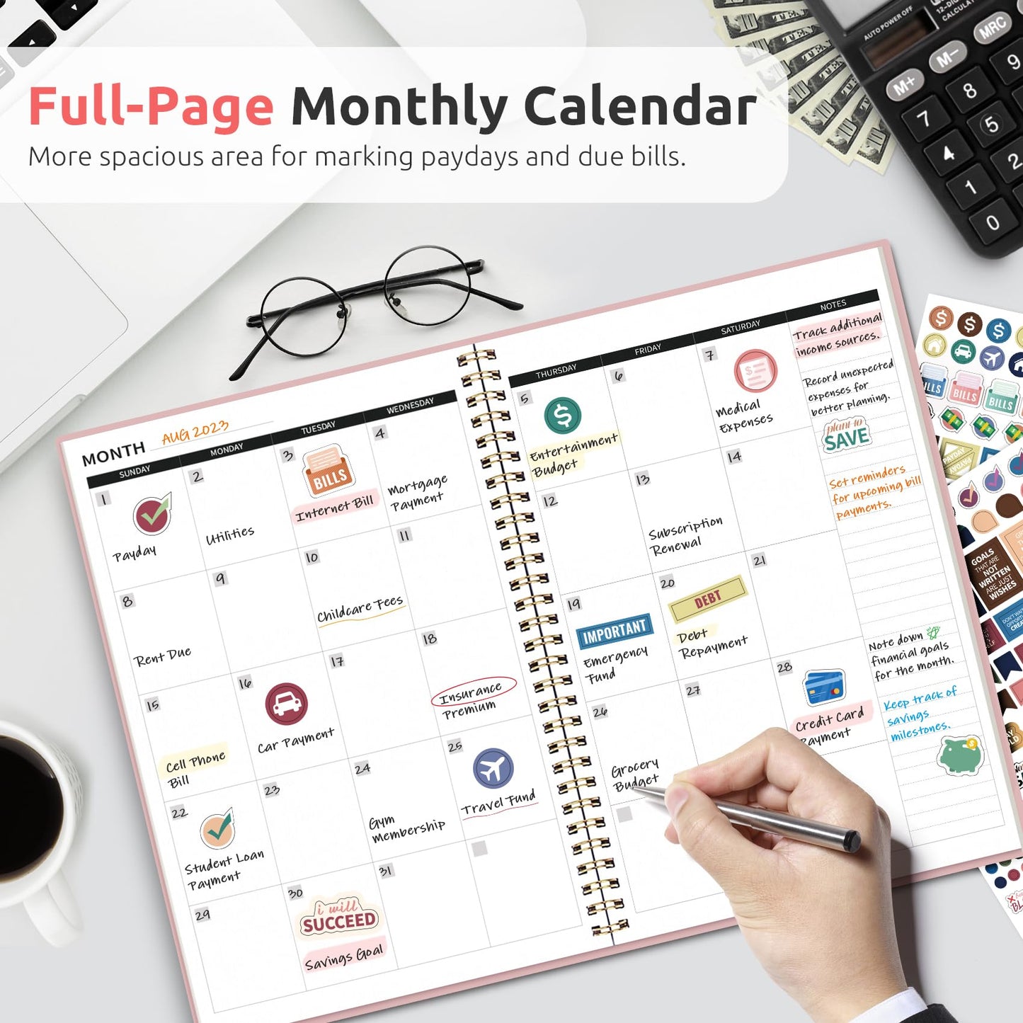 Budget Planner - Monthly Budget Book with Expense Tracker Notebook, Undated Bill Organizer & Finance Planner to Take Control of Your Money, 2024-2025 Account Book to Manage Your Finances-Black