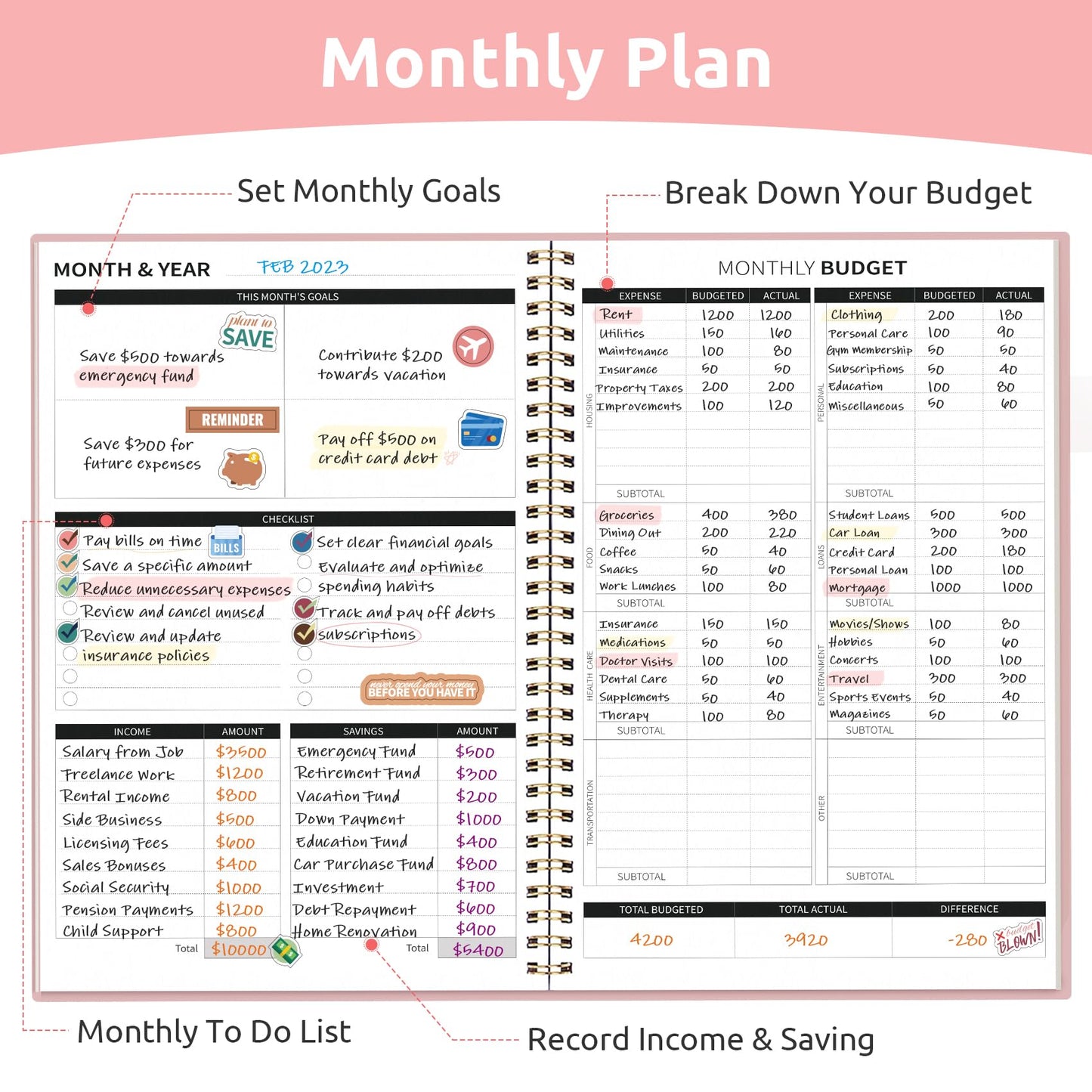 Budget Planner - Monthly Budget Book with Expense Tracker Notebook, Undated Bill Organizer & Finance Planner to Take Control of Your Money, 2024-2025 Account Book to Manage Your Finances-Black