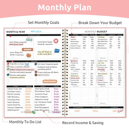 Budget Planner - Monthly Budget Book with Expense Tracker Notebook, Undated Bill Organizer & Finance Planner to Take Control of Your Money, 2024-2025 Account Book to Manage Your Finances-Black