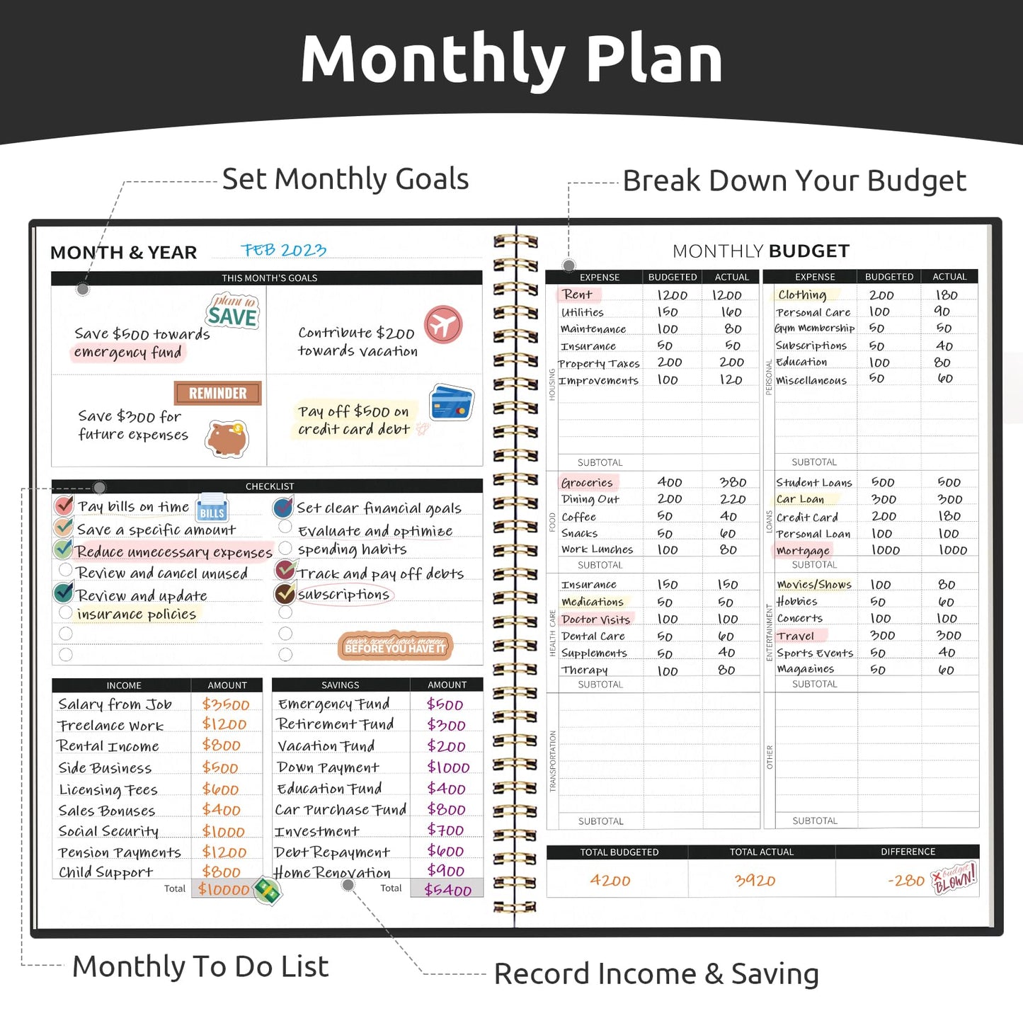 Budget Planner - Monthly Budget Book with Expense Tracker Notebook, Undated Bill Organizer & Finance Planner to Take Control of Your Money, 2024-2025 Account Book to Manage Your Finances-Black