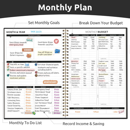Budget Planner - Monthly Budget Book with Expense Tracker Notebook, Undated Bill Organizer & Finance Planner to Take Control of Your Money, 2024-2025 Account Book to Manage Your Finances-Black