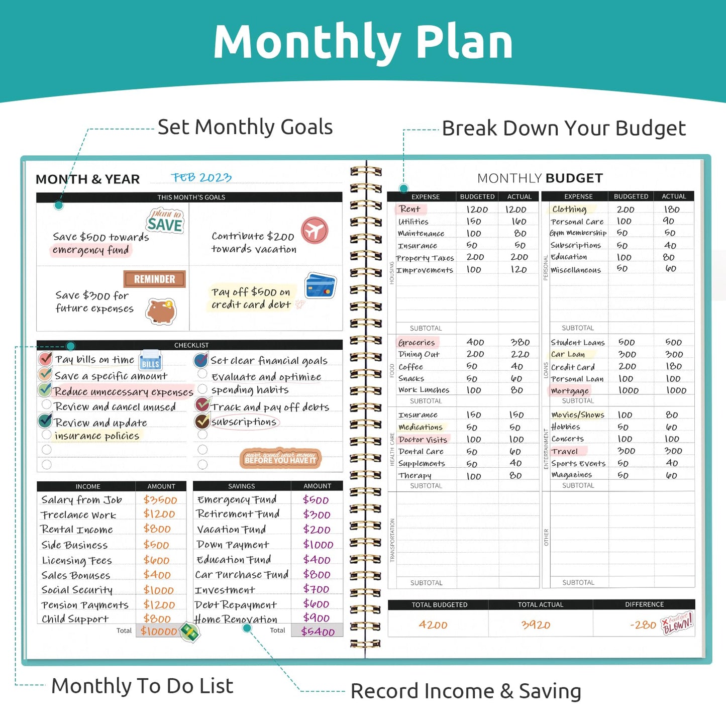 Budget Planner - Monthly Budget Book with Expense Tracker Notebook, Undated Bill Organizer & Finance Planner to Take Control of Your Money, 2024-2025 Account Book to Manage Your Finances-Black